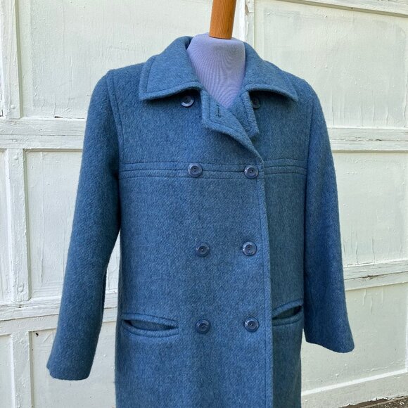 D'Allaird's Wool Blend Peacoat Vintage Light Blue Winter Coat 70s Made in Canada - Picture 2 of 9